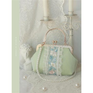 神隱原創設計國風青提山茶刺繡漢服包包仙氣珍珠手提旗袍包口金包
