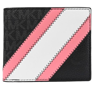 MICHAEL KORS COOPER 撞色條紋拼接四卡零錢短夾.黑灰