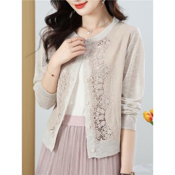 (免運)蕾絲開衫旗袍裙子小披肩女夏季冰絲針織衫外搭大碼寬松外套薄短款