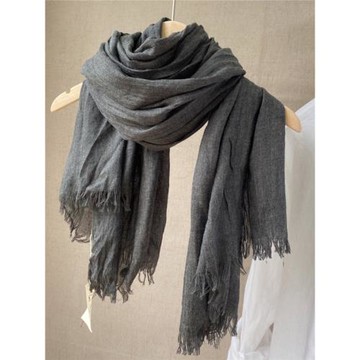綿軟素色棉麻圍巾春秋薄款百搭披肩 純色文藝女冬季保暖褶皺圍脖