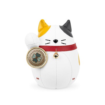 Zuny 葛洛伯時｜招福貓 Lucky Cat-Fuu 皮革動物紙鎮擺飾 白黃福貓