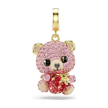SWAROVSKI 施華洛世奇 Idyllia Charm 俏皮大頭泰迪熊擁抱草莓水晶吊飾 5738357