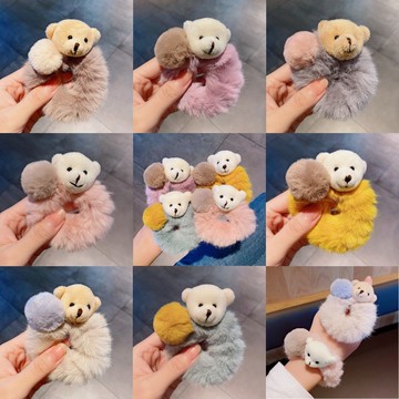 【台灣賣家24H出貨】現貨~可愛熊頭髮圈 少女可愛毛絨大腸圈卡通扎髮綁髮 韓風馬尾髮圈 立體造型毛絨髮圈 毛絨髮圈