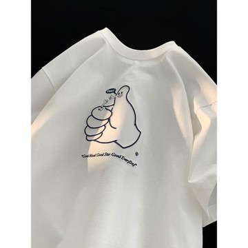 簡約印花純棉t恤ins潮流超火情侶短袖夏季潮牌復古美式半截袖體恤