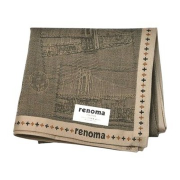 renoma PARIS 日本製卡其橋樑郵票字母LOGO圖騰帕巾(48CM)