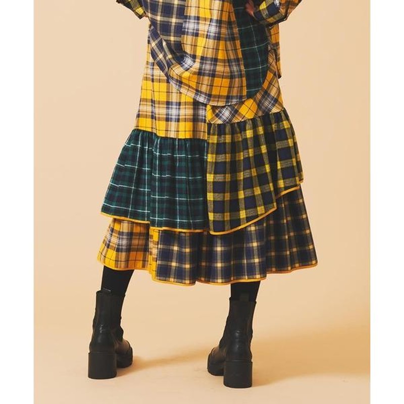 スカート ミルクフェド PLAID PATCHWORK SKIRT チェック柄 パッチ