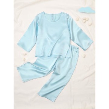 兒童真絲睡衣寶寶長袖桑蠶絲居家服套裝男生女童春秋季分體兩件套