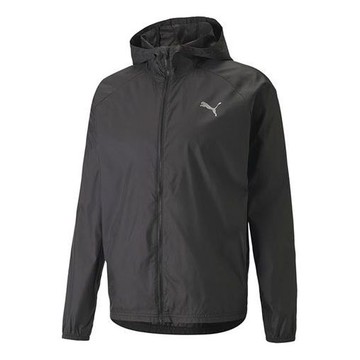 PUMA Solid Color Logo Athleisure Casual Sports Woven Hooded Jacket Black