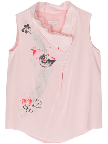 SHIATZY CHEN - floral-print silk vest - women - Mulberry Silk/Mulberry Silk - 40 - Pink