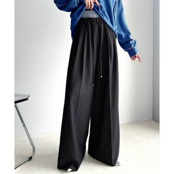 日本 Classical Elf - 腰部層次皺摺休閒舒適大寬褲-海軍藍