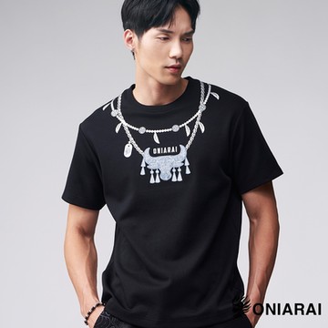 鬼洗 BLUE WAY – 苗族牛頭銀飾項鍊短TEE(黑)