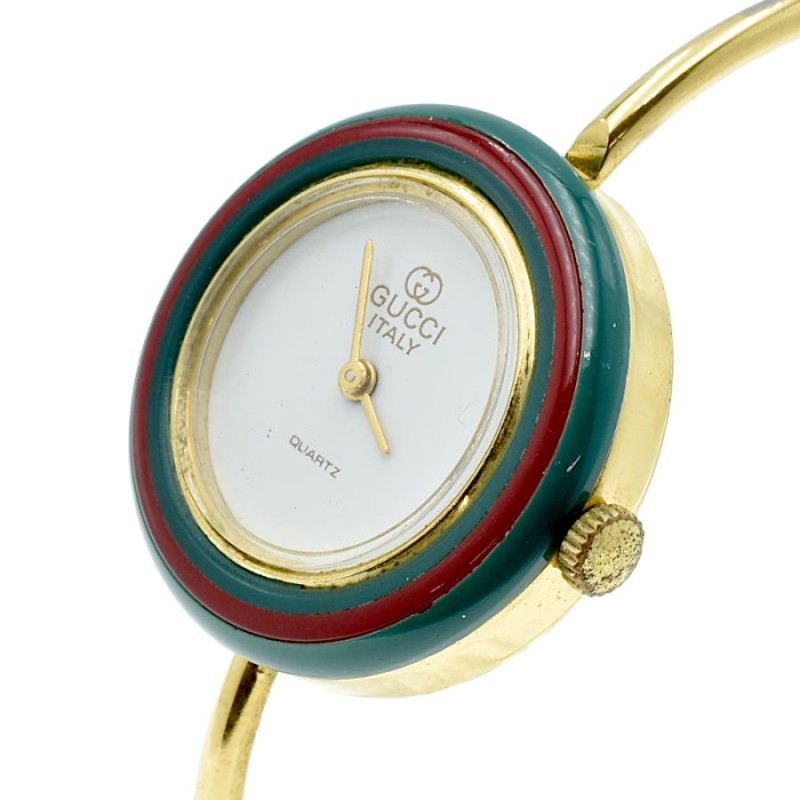 GUCCI グッチ チェンジベゼル 白文字盤 QZ クォーツ レディース腕時計  