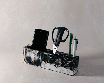 台灣再生石材系列 多功能桌上筆架  黑白金紋系列  含底部雷雕字