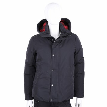 Woolrich Boundry 格紋羊毛內襯黑色連帽羽絨外套(男款)