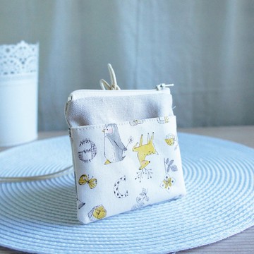 Lovely日本布【動物速寫雙卡項鍊拉鍊錢包】卡套、悠遊卡、門禁卡