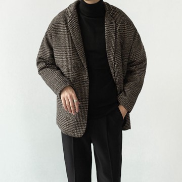 西裝外套 加厚西裝外套 西裝外套男 男生外套 男生西裝 港風原宿複古格子毛呢料西裝外套男韓版時尚寬鬆休閒小西服呢子衣 冬