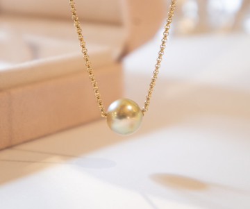 天然南洋海水金珠8-8.5mm-925 純銀項鍊-可自由調節鏈長