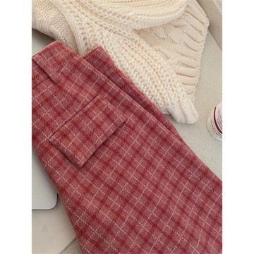 今年流行粉色格子褲子女春季2025新款復古慵懶休閑褲小個子闊腿褲