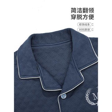 睡衣男士秋冬季加厚純棉長袖中老年爸爸家居服薄款夾棉空氣棉夾層