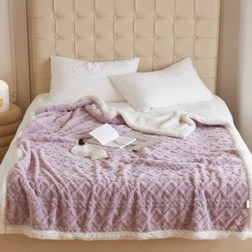 韓系麻花牛奶絨 雙層加厚被毯 / 星空紫
