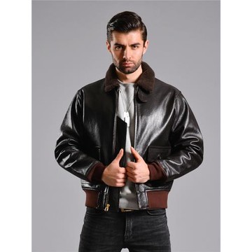 美國進口飛行員真皮夾克G-1 保暖真毛領子皮衣 男款航空飛行服G1