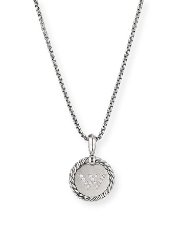 18mm Initial Cable Collectibles Charm Necklace with Diamonds in Silver