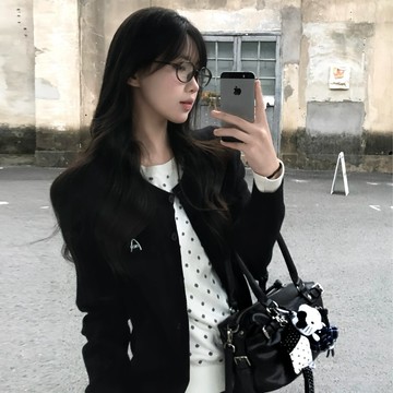 韓系chic 黑色外套女 假兩件毛衣開衫外套女 秋天女裝 外穿針織衫 小個子針織上衣 短版開衫外套 長袖外套 長袖上衣女