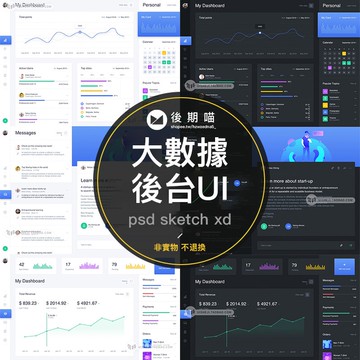 網站後台ui管理界面大數據信息統計圖表Sketch模板psd素材P269