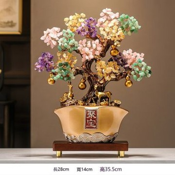 水晶發財樹擺件 創意高檔搖錢樹 前台收銀擺設 辦公室家居聚寶盆擺件 店鋪開業喬遷禮品