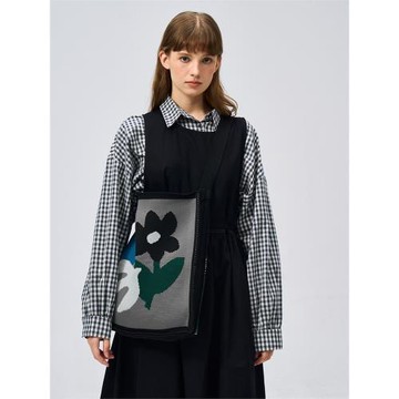 FREEIN原創斜挎包針織繡花托特包大容量文藝日系花朵單肩包秋冬新