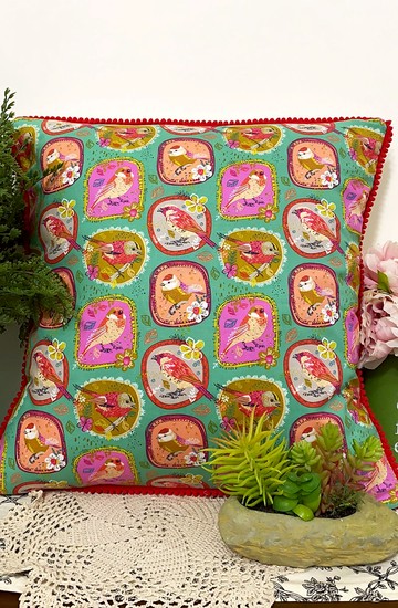 北歐風格可愛小鳥圖案紅色小毛球抱枕靠枕靠墊枕套