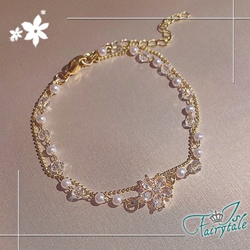 iSFairytale伊飾童話 鋯石雪花 雙層珍珠水晶串手鍊