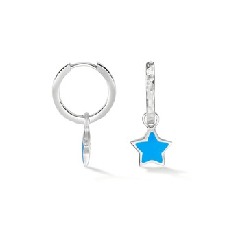 Blue Enamel Narrative Star Huggie Hoops
