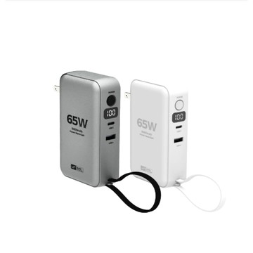 POLYWELL 65W二合一行動電源充電器 10000mAh 自帶線 USB＋C雙孔 數位電量顯示