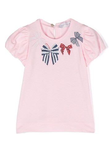 Monnalisa - rhinestone bow-print T-shirt - kids - Fabric - 9 - Pink