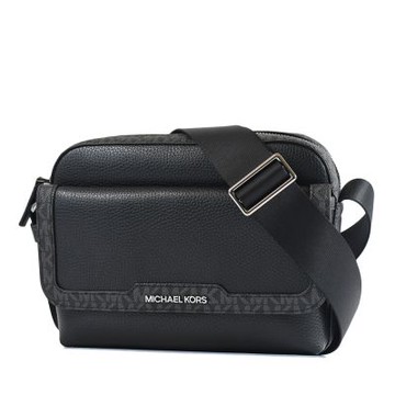 MICHAEL KORS 男款 COOPER 鵝卵石紋前翻蓋拉鍊斜背包-黑色