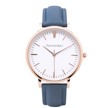 Hera 簡約中性款真皮腕錶[小錶面] 蛋殼白面-真皮青石藍