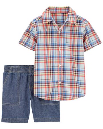 Baby 2-Piece Plaid Button-Front Shirt & Short Set