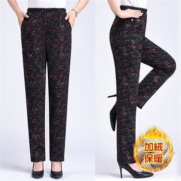 【韓國K.W.】現貨樹葉寒冬加絨高腰保暖褲睡褲