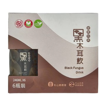 冬山鄉農會 有機黑木耳飲 246ml x 6瓶裝 純素配方 玻璃瓶包裝  1.476L  1盒