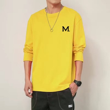 热卖【台灣出貨】純棉長袖男潮牌長袖上衣大呎碼上衣男生衣著圓領上衣男休閒長袖T長袖男素色純色上衣日係春秋男款內穿大碼純
