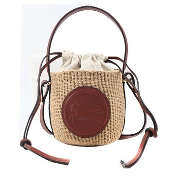 [平輸版] Chloe Horse Medal迷你草編水桶包(棕褐色)真品平輸