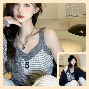 條紋針織背心 短版 吊帶 條紋 顯瘦 針織背心 條紋背心 短版背心 小背心 短背心 M1225-3 Taolebi
