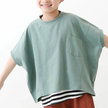 日本 devirock - 100%純棉落肩短袖上衣-藍綠