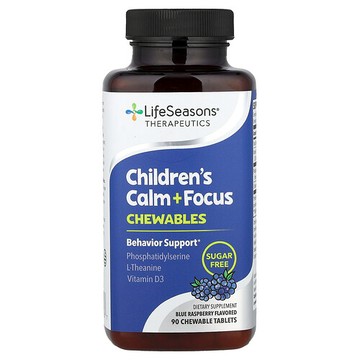 LifeSeasons, Children's Calm + Focus Chewables, Blue Raspberry, 90 Chewable Tablets