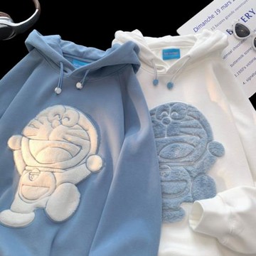 重磅衛衣男士秋冬季加絨加厚連帽上衣服oversize哆啦a夢情侶外套