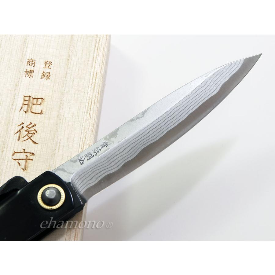 肥後守　多層鋼青紙割込　特大　プレミアム-黒鞘5〜Nagao Higonokami Damascus