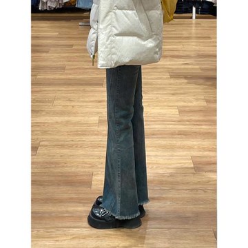 大碼彈力毛邊喇叭褲女2025新款秋冬胖mm高腰顯瘦小個子微喇牛仔褲