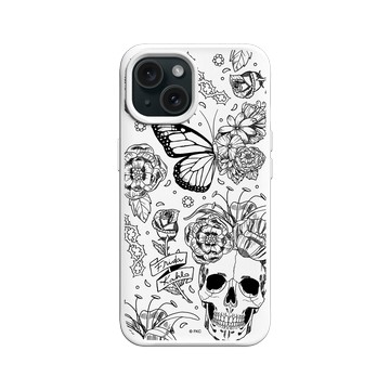 iPhone 15 SolidX 白 - Frida Kahlo - 花骨骷顱頭（素描）
