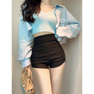 高腰緊身顯瘦短褲女2025夏季新款韓版彈力包臀褲不規則休閑熱褲潮
